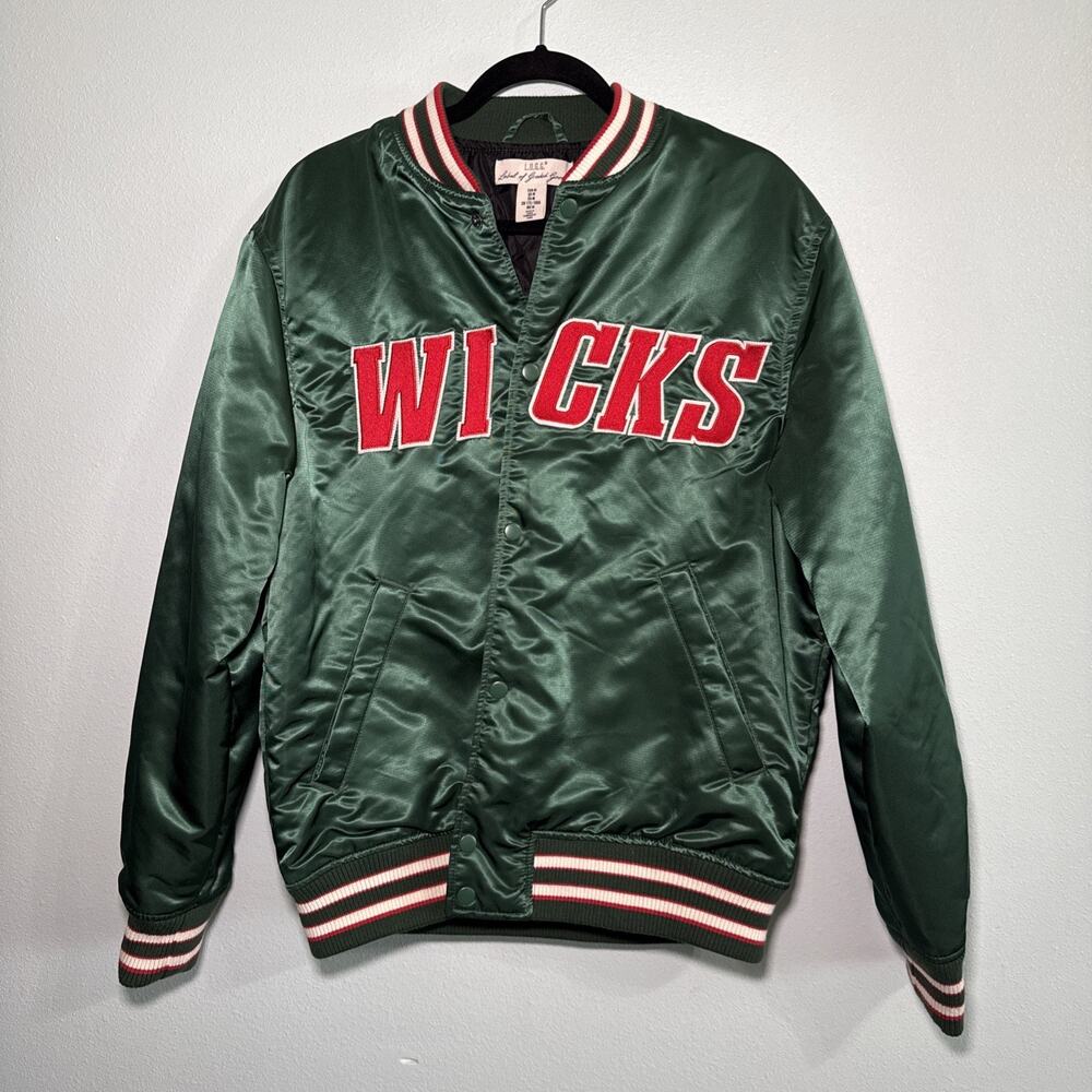 H&M WICKS Green/Red Satin‎ Bomber Varsity Jacket Size M NWOT